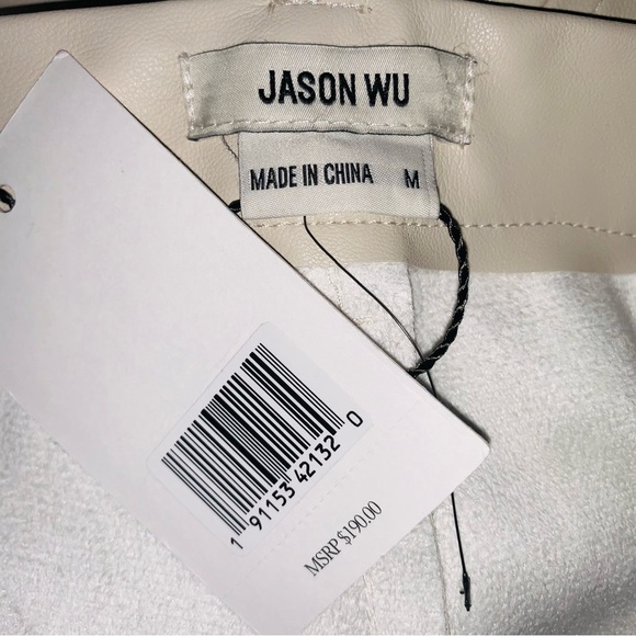 NWT Jason Wu Faux Leather Chic Party Pants High Waisted Slim Cream Color Medium - Picture 5 of 6